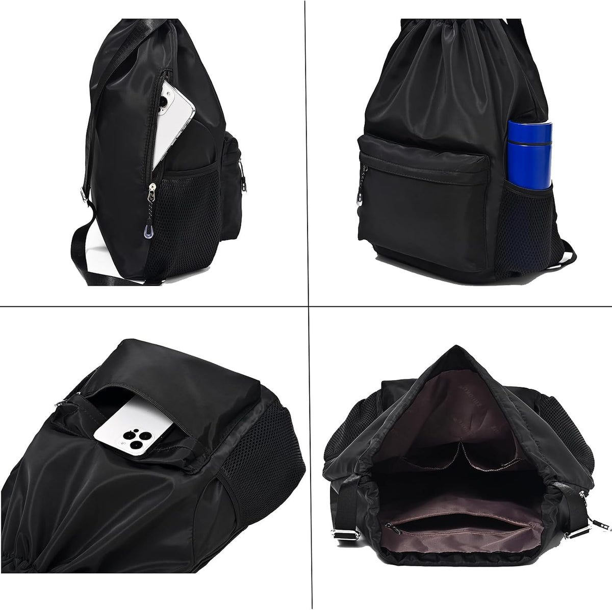 Drawstring Backpack for Women, Waterproof Drawstring Gym Bag for Men, Cinch Sack for Basketball, Pull String Sport Bag for Soccer. (Grey)