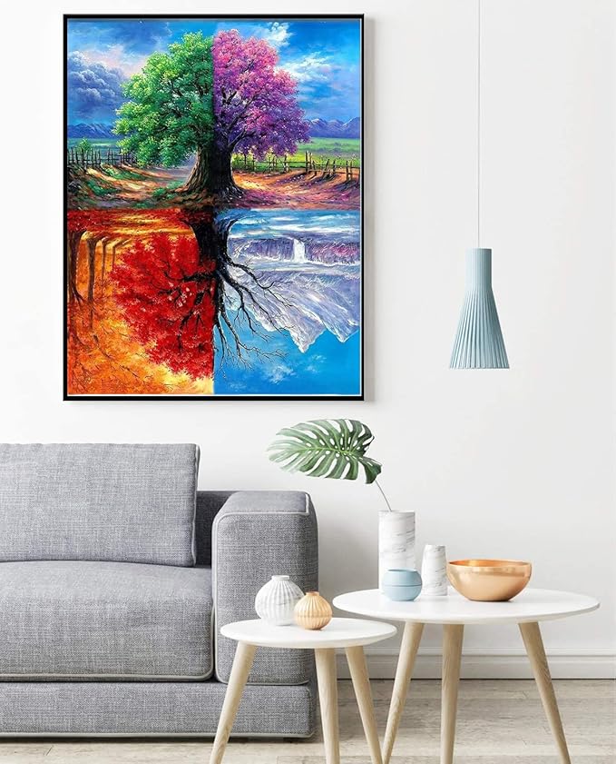 MjhRcll Tree Diamond Painting Kits for Adults Round Full Drills, 5D DIY Four Seasons Picture Diamond Art Kits for Home Wall Decor and Gift 12x16 Inch