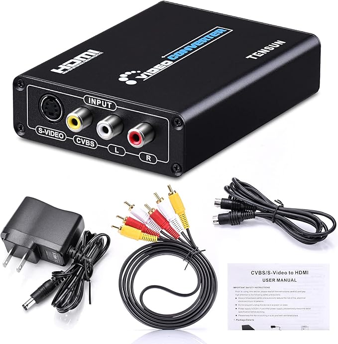 Tensun 3RCA AV CVBS Composite & S-Video R/L Audio to HDMI Converter Adapter Support 720P/1080P for PS2 PS3 NES SNES Nintendo 64 HDTV, TEN-HD069