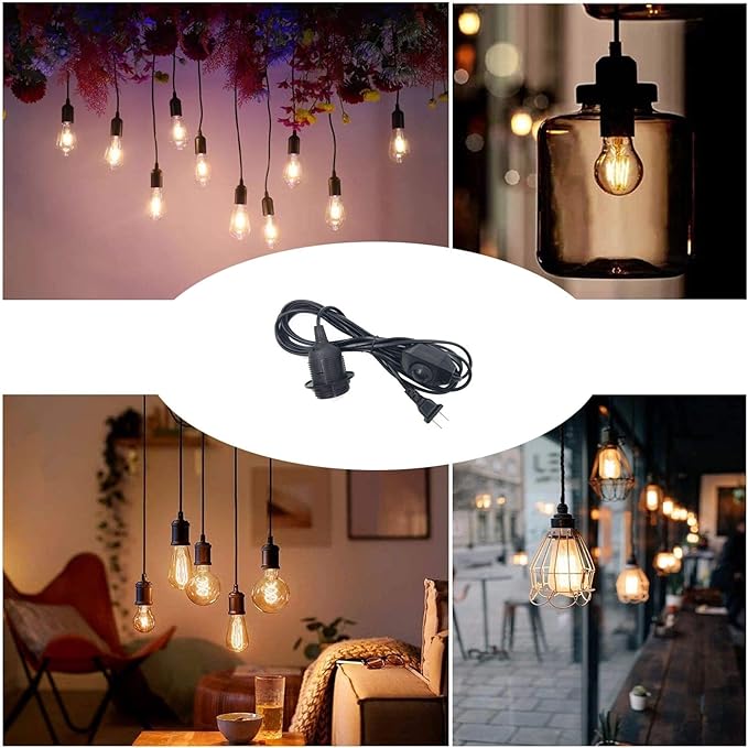 Pendant Light Kit with Dimmer Switch 15 Feet Hanging Lamp Cord Set Plug in Edison Light Bulb Socket Rope for E26 E27 DIY Swag Light Fixtures
