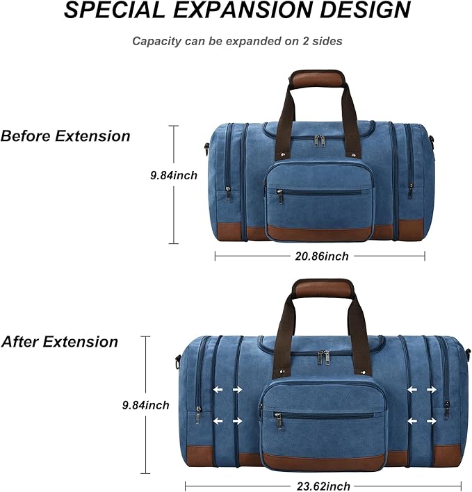 Litvyak Duffle Bag for Travel, 50L Canvas Travel Duffel Bags Overnight Weekend Gym Carry On Luggage Bag for Men & Womenn(Blue)