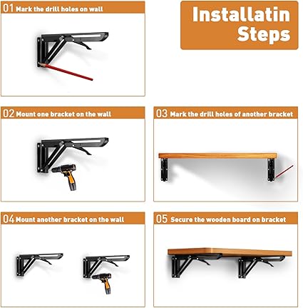 Folding Shelf Brackets, Heavy Duty Stainless Steel Collapsible Triangle Shelf Bracket, 2 Pcs Folding Shelf Hinge Wall Mounted Space Saving DIY Bracket, Max Load 130lb (10 Inch)