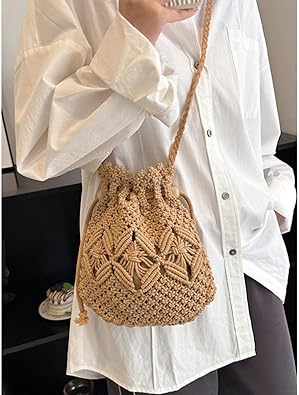 Women's Woven Crossbody Bag, Fashion Bucket Bag, Fashion Shopping Bag, Trendy Beach Bag