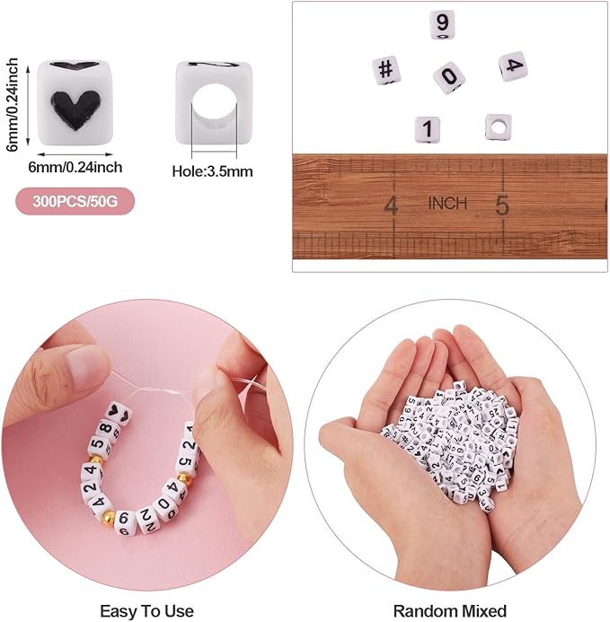 FASHEWELRY 300Pcs Cube Acrylic Number Beads Square Mixed 0-9 Number Beads 6x6mm White Acrylic Bead for Bracelets Friendship Jewelry Making