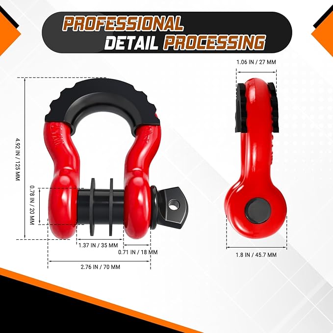 ORCISH 2PK D Ring Shackle, 42,000lb Break Strength, D Ring Shackles 3/4 inch with Black Isolator Washer and 7/8" Screw Pin, Tow Shackles, Soft Shackle Kit for Off-Road Jeep Truck Vehicle Recovery