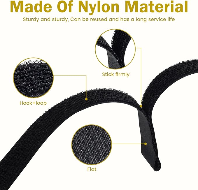 Hook and Loop Straps, Adjustable Nylon Fastening Cable Straps, Freely Cuttable Securing Cord Ties with 50Pcs Metal Buckles, Strong Load Bearing Heavy Duty Adhesive Tape Firm Bonding for DIY