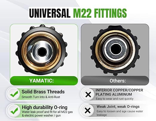 YAMATIC Super Flexible Pressure Washer Hose 50FT for Power Washer Replacement, Kink Resistant Extension With Leak-Free M22 Female & 3/8" Quick Connect Adapters, 1/4" 3200 PSI, Green