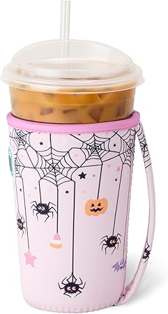 Swig Life Iced Cup Coolie, Standard 22oz Iced Coffee Cup Insulator Sleeve with Handle, Neoprene Insulated Coolie Keeps Drinks Cold (Sweet And Spooky)