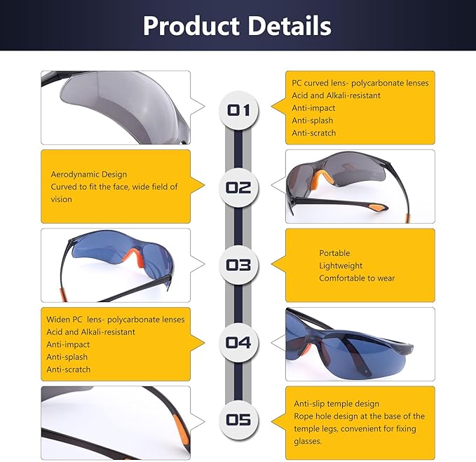 Welding Glasses, Scratch Resistant Wrap-Around Eyewear, Impact Resistant Polycarbonate Safety Glasses