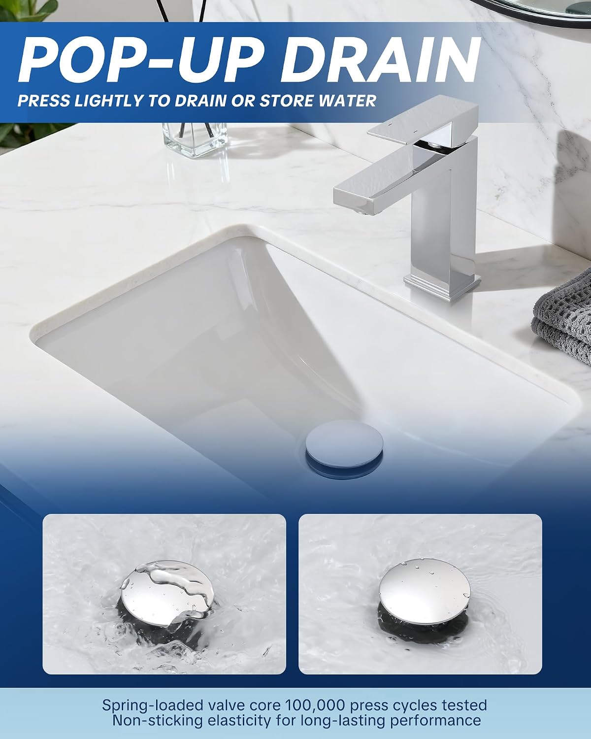 ARCORA Pop Up Sink Drain with Overflow, Chrome Bathroom Sink Drain, Pop Up Drain for Vessel Sink