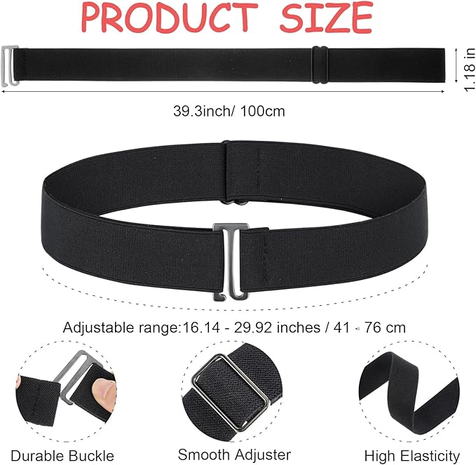 3 Pack No Show Elastic Stretch Belts for Women and Men, Invisible Strap Belt with Flat Buckle for Jeans Pants Dresses Adjustable