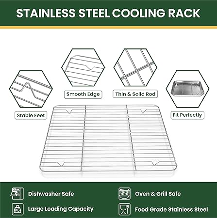 Baking Sheet Cookie Pans Set with Cooling Rack Sheets for Baking Stainless Steel Pan for Baking Bakeware Sets 3PCS Cooling Racks for Cooking and Baking for Bacon Pizza Pan 17.5 x 13.7 x 1 Inch 2PCS