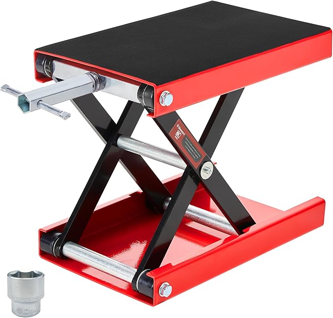 Donext Motorcycle Lift Scissor Jack, 1200 LB Capacity Wide Deck Hoist Stand Maintenance Bikes ATVs Garage Repair Center Stand Lift Jack, Red