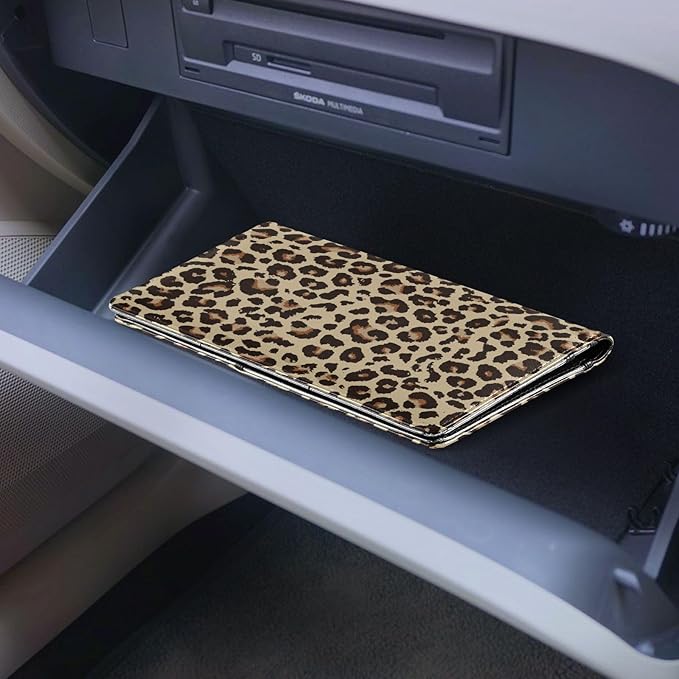 Leopard Print Car Registration and Insurance Card Holder, Leather Glove Box Organizer, Multi-color Car Registration Holder for Women Men