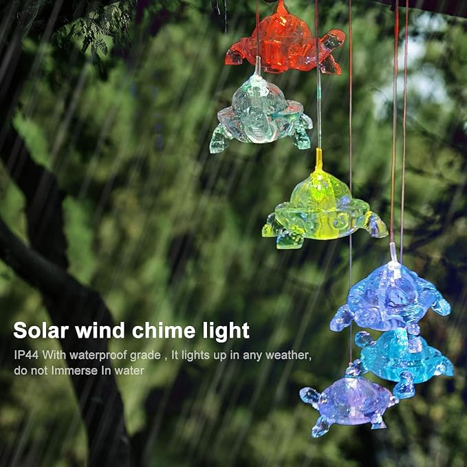 Wind Chimes Chandelier, Solar Turtles Hanging Lamp ,Wind Chime Pendant Light IP44 Waterproof Mixcolor Slow Flashing