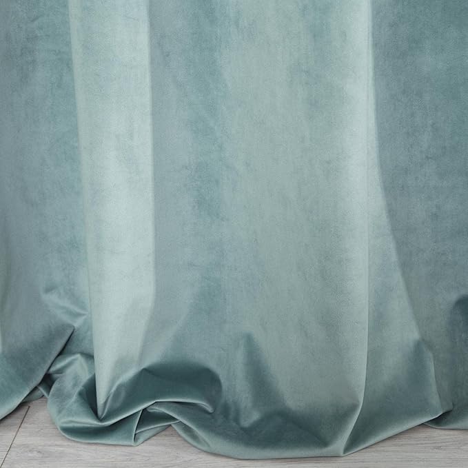 Villa Soft Plain Opaque Velvet Curtain with Eyelets - 1 Unit, Fluffy Panel Drape Classic Glamour Elegant Living Room, Bedroom, 290 g/m2, W55 x L98, Sea Green