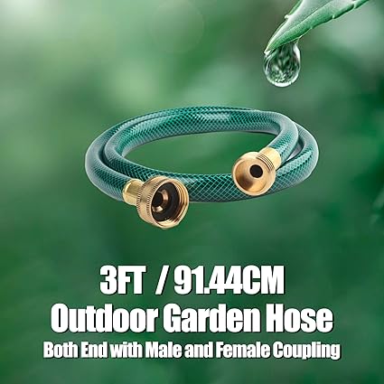 12" 3 FT Outdoor PVC Garden Hose for Lawns, Water Hose, Boat Hose, Flexible Durable and Leakproof, Solid Brass GHT Connector(Green, 3FT)