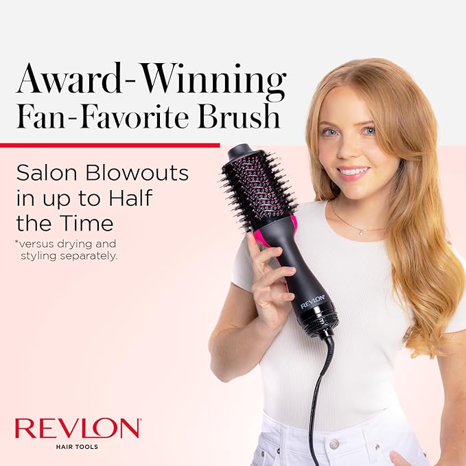 REVLON One-Step Volumizer Hair Dryer and Styler, Improved Motor for Less Frizz, More Shine, and Reduced Heat Damage for Salon Style Round Brush for Blowout(Black)