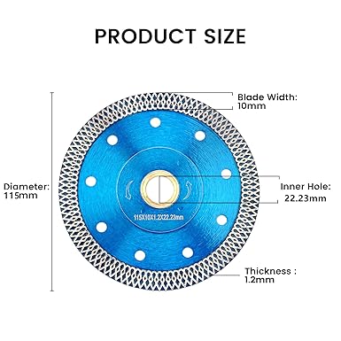 Diamond Tile Blade,1.2mm Super Thin Diamond Porcelain Saw Blade Cutting Disc Wheel Diamond Porcelain Cutting Blade for Cutting Porcelain Tiles Marbles (Blue 115 * 22.23mm)