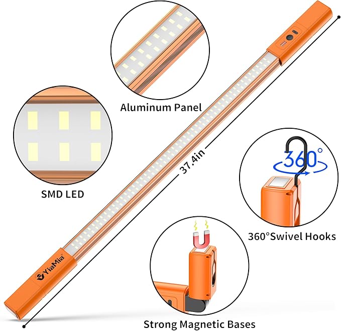 YiaMia LED Work Light, Rechargeable Under the Hood Work Light, Bell Light Bar with Magnetic and Hooks, Cordless Bright Work Lamp for Car Repair, Workshop