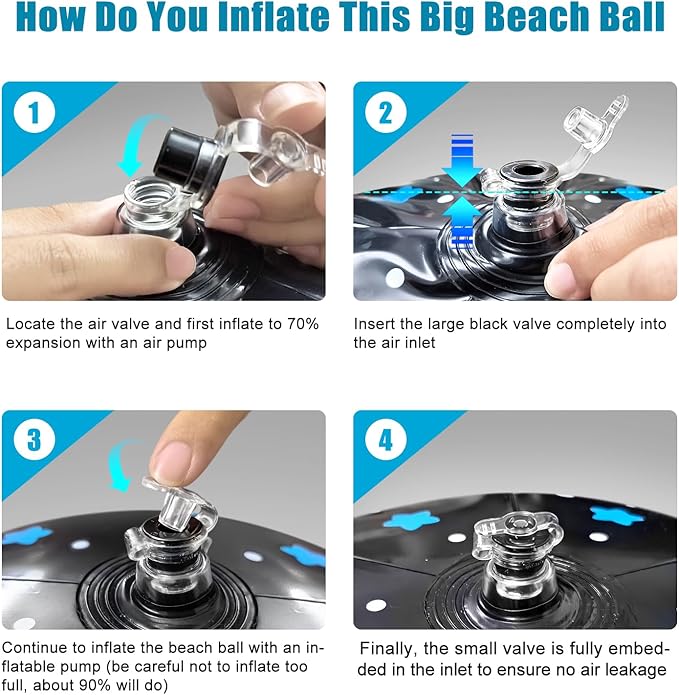 Black Beach Ball, Big Beach Ball 24 Inches - Fun Pool Beach Toy for Kids & Adults Perfect for Summer Water Games and Hawaiian Themed Parties Beach Balls Bulk