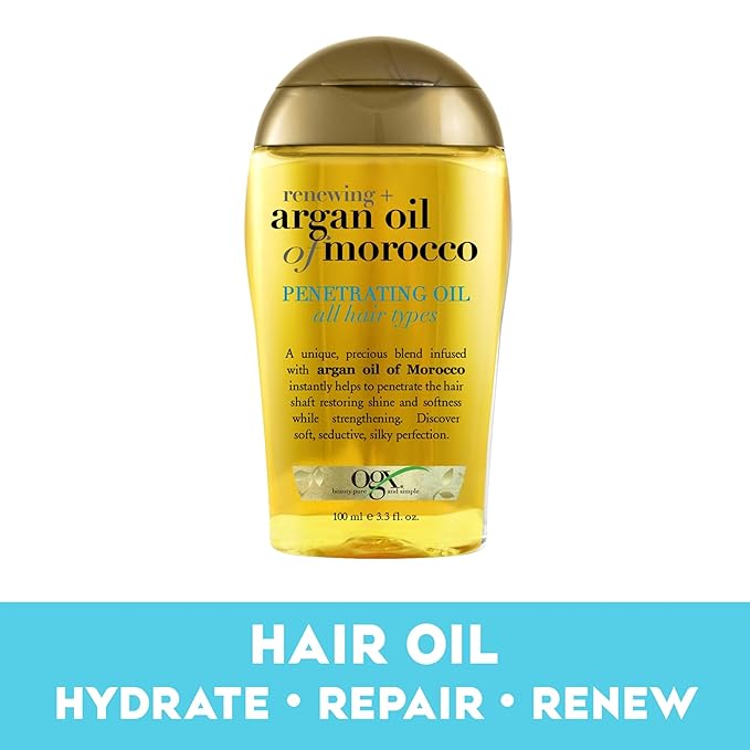 OGX Renewing + Argan Oil of Morocco Penetrating Hair Oil Treatment, Moisturizing & Strengthening Silky Oil for All Hair Types, Paraben-Free, Sulfated-Surfactants Free, 3.3 fl oz