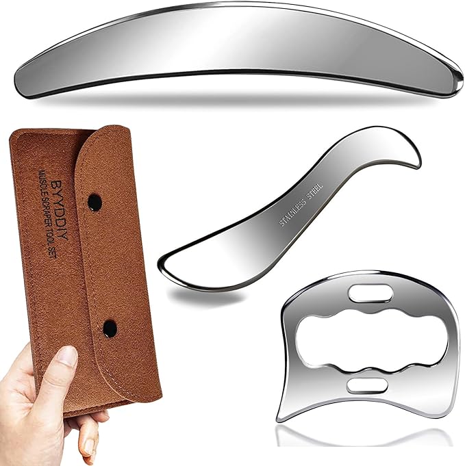 BYYDDIY 3 in 1 Stainless Steel Muscle Scraper Tools Set,Scraping Massage Tools for Physical Therapy,Derma Edge GuaSha Massage Scraper Tool