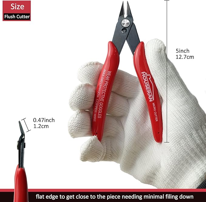 170 Wire Cutters, 10 PACK, 5 Inch Micro Flush Cutter, HOUSERAN Small Wire Cutters Spring Loaded Cutting Pliers, Side Cutters, Diagoanl Cutters for Jewelry Making, Models, Zip Ties Plastic Wire Snips