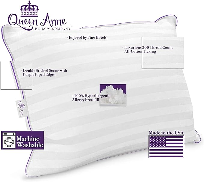 Luxury Hotel Down Alternative Pillow - Majesty Down - Synthetic Allergy Free Hypoallergenic Bed Pillow - Made in USA (Queen Medium)