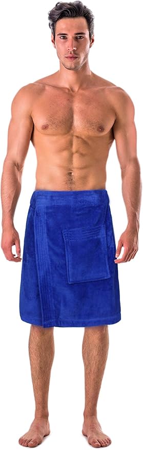 Turkish Cotton Terry Velour Adjustable Body Wrap Towel for Men (Royal Blue, One Size)