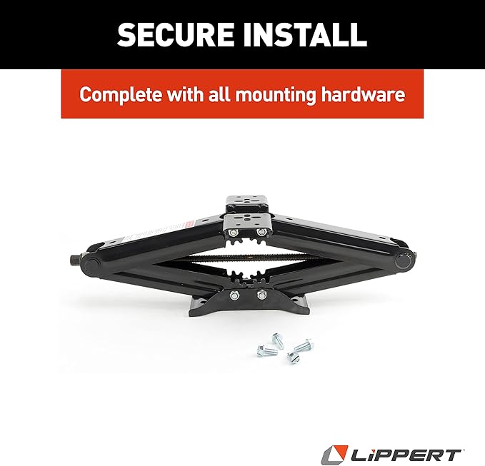 Lippert Manual RV Scissor Jack Kit, 5,000 lbs. 24" Extended, 4-1/4" Retracted, Universal Bolt-on or Weld-on for Travel Trailer, 5th Wheel, Stable Bow-Tie Base, Crank Handle Sold Separately - 285325