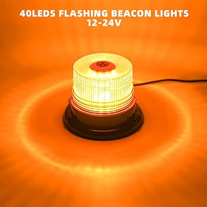 1-Pcs Amber LED Beacon Lights 12-24V Warning Safety Flashing Emergency Roadside Strobe Mini Light Bar with Magnetic Base for Snow Plow Truck Construction Vehicles Forklift Tractor Golf Carts