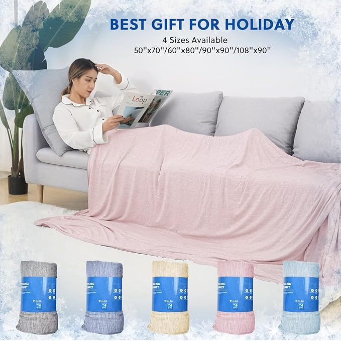 HOMFINE Cooling Blankets for Hot Sleepers - Summer Blanket Thin Lightweight Breathable Soft Double Side Enhanced Blanket for Bed Couch Sofa, Keep Cool for Night Sweats (Pink, 60 x 80 inches)