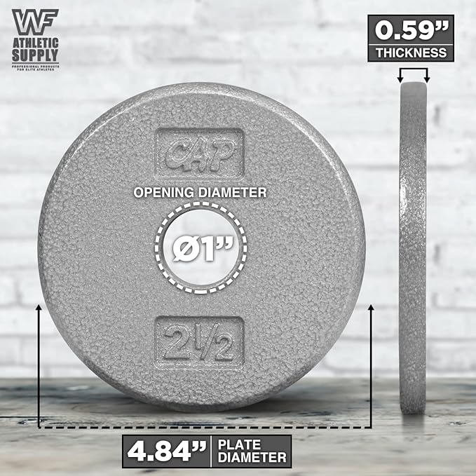 WF Athletic Supply TraditionalClassic 1-inch Hole Standard Solid Cast Iron Weight Plates - Great for Strength Training, Weightlifting, Bodybuilding Powerlifting, Multiple Choices Available