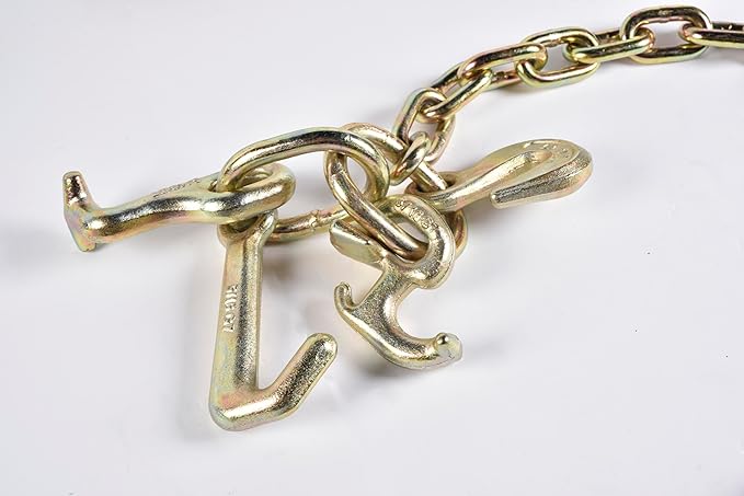 Hi-Gear Long Shank J Hook Tow Chain 516" x 10' w RTJ Cluster Grab Hook 5400 lbs WLL