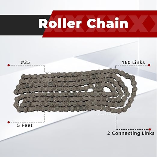 #35 Roller Chain 160 Links 5 Feet with 2 Connecting Links and 1 Offset Links Fit for Go Kart and Mini Bike