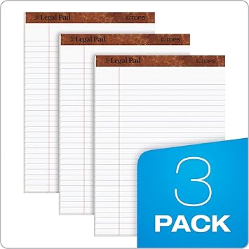 TOPS The Legal Pad Legal Pad, 8-12 x 11-34 Inches, Perforated, White, LegalWide Rule, 50 Sheets per Pad, 3 Pads per Pack (75337)