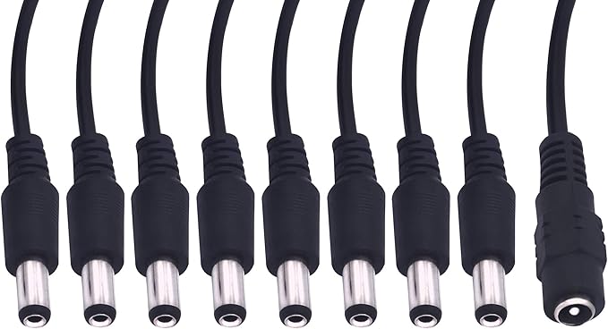Xwell DC Power Splitter Cable 1 Female to 8 Male Wire Y Adppter 5.1mm X 2.1mm for CCTV Security Cameras and LED Strip Lights