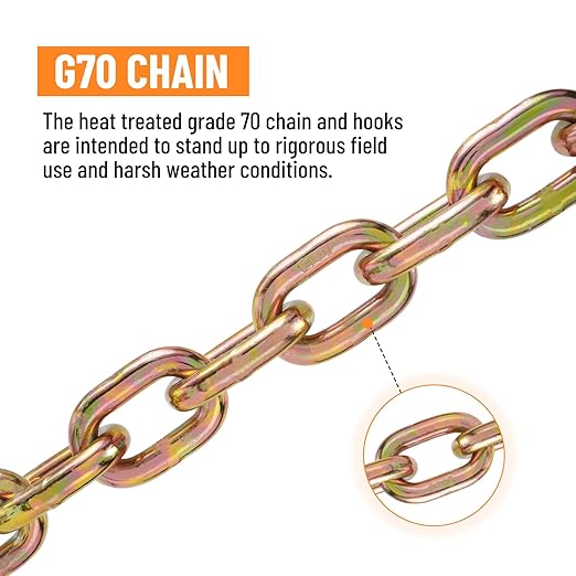3/8" Binder Chain with Clevis Grab Hooks, 8 FT Trailer Safety Chain, Grade 70 Standard Duty Transport Tow Chain 6,600 Pound Safe Working Load