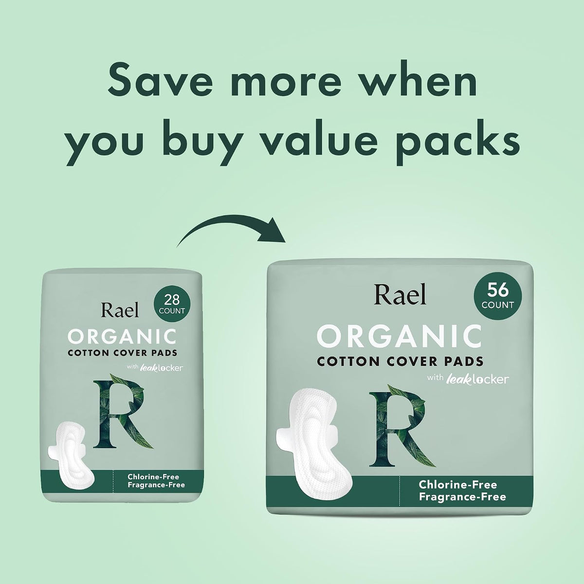 Rael Organic Cotton Cover Pads - Regular Absorbency, Unscented, Ultra Thin Pads with Wings for Women (Regular, 28 Count)