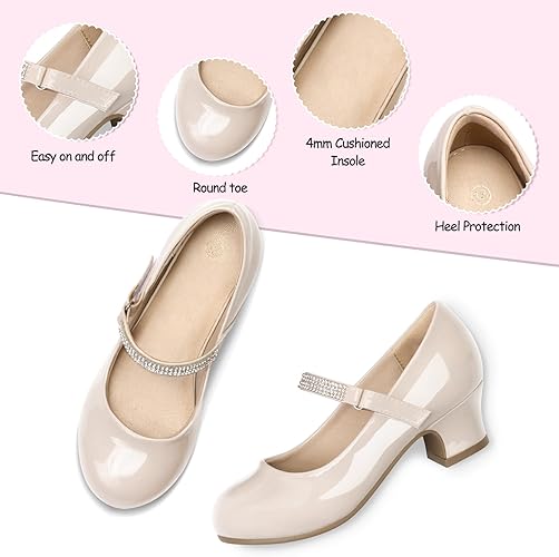 K KomForme Mary Jane Shoes with Low Heel Rhinestones Princess Flats Dress Pump Shoes for Little Kid/Big Kid