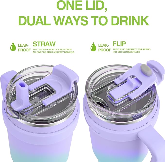 Zukro 50 oz Tumbler With Flip straw, 40 oz Tumbler with top handle, Fit in cup holder