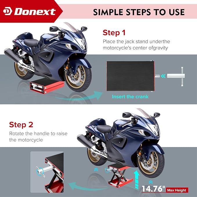 Donext Motorcycle Lift Scissor Jack, 1200 LB Capacity Wide Deck Hoist Stand Maintenance Bikes ATVs Garage Repair Center Stand Lift Jack, Red