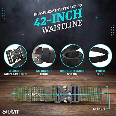 SHAVIT Tactical Belts for Men Military Style Work Hiking Riggers Web Nylon Waistband Belt with Quick Release Metal Buckle