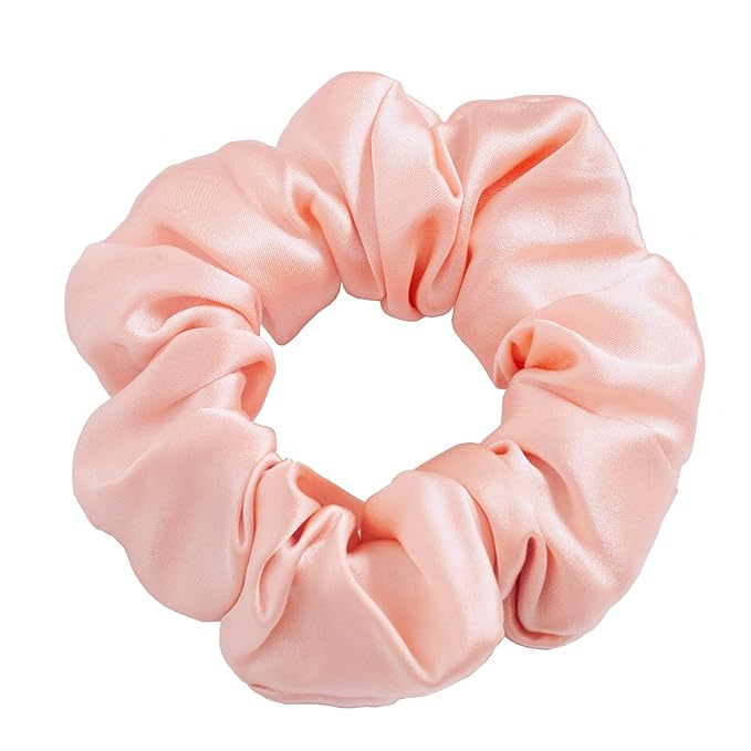 100% Pure Mulberry Silk Hair Scrunchies, 16 Momme Silk Scrunchies, Silk Hair Ties for Women Girls Curly Thick Thin Hair, 04 Pink (4 Count)