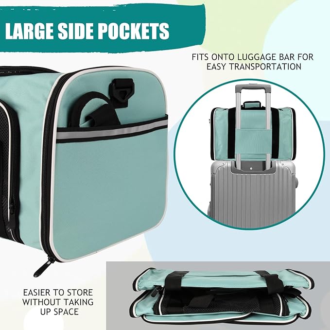Cat, Dog Carrier for Small Medium Pet Carriers Up to15Lbs, Cat Carrier Soft- Sided Puppy Cat Bag Portable Foldable Airline Approved Carrier Travel (Green 18 11 11)