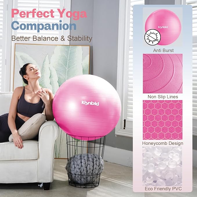 Exercise Ball, Extra Thick Yoga Ball for Workout Pregnancy Stability, 4 Sizes Anti-Burst Balance Ball with Foot Pump - Heavy Duty Fitness Ball Chair for Office, Home Gym