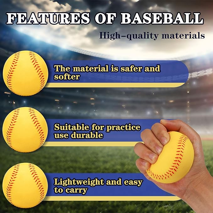 Foam Baseballs, 9 Inch Soft Baseballs Training Pitch Stress Ball with Drawstring Bag