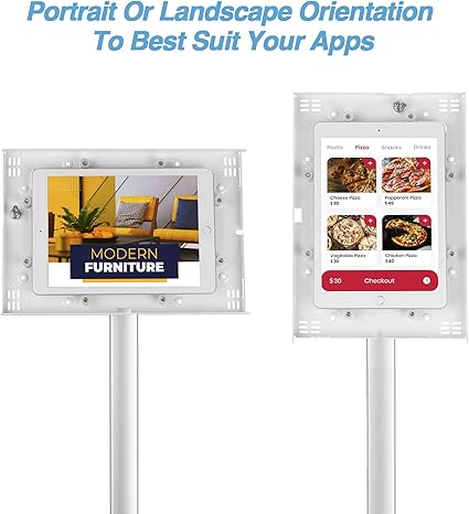 AVLT Height Adjustable Anti-Theft 10.5 Tablet Kiosk Floor Display Stand Compatible with iPad 9.7", 10.2", Pro 10.5", Air 10.5" (Gen 3), Samsung Galaxy Tab A 10.1" (2019) - White