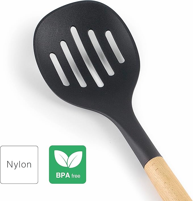 68283 - Nordic Skimmer, Kitchen Utensils, Nylon Head, BPA-Free, Non-Stick Coating, Ergonomic Beech Wood Handle, Length 34.3 cm